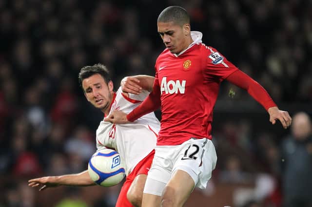 Matt Tubbs in action for Crawley against Manchester United in 2011