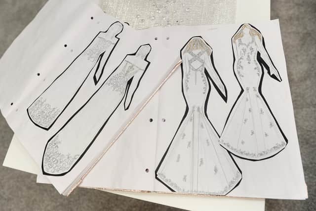 Tia custom designer wedding dresses for customers, these are some of her sketches
