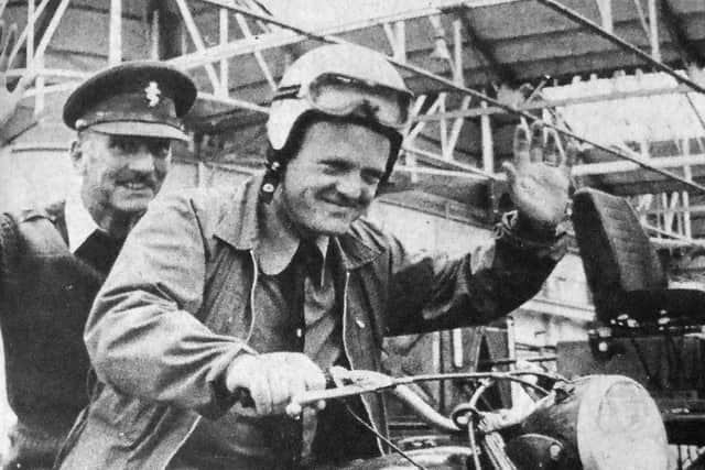 The motorbike caught Mr Judds eye so he climbed aboard with Major PA Way.