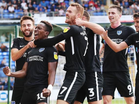 Pompey will be looking for more celebratory scenes against Wycombe on Saturday Picture: Joe Pepler