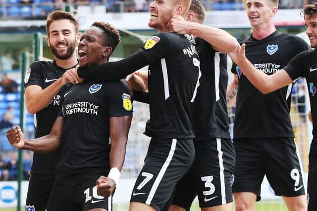 Pompey will be looking for more celebratory scenes against Wycombe on Saturday Picture: Joe Pepler