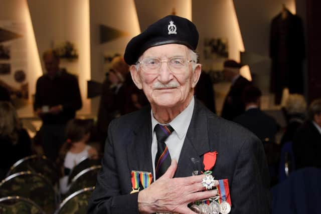 Veteran John Jenkins as he collected France's highest military honour, the Legion d'Honneur for his heroism during the D-Day landings in Normandy.
Photo: Allan Hutchings