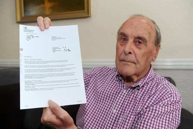 Ronald Pomeroy from Southsea received a letter at home from HM Revenue and Customs, assuming he was dead and asking his family about tax payments. Picture: Sarah Standing