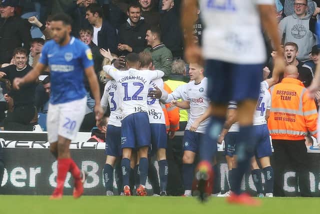 Wycombe celebrate Joe Jacobson's late goal. Picture: Joe Pepler