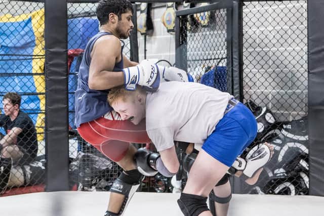 Gym 01 fighters Anthony Jayakody, left, and Elliot Hoye training. Picture: Habibur Rahman