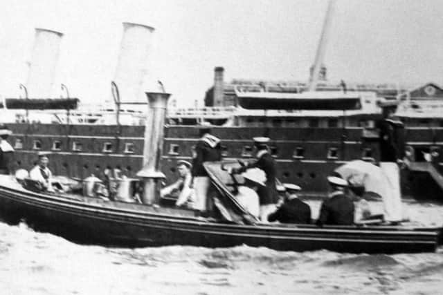 Seen passing HMY Victoria and Albert we see a steam pinnace travelling at speed