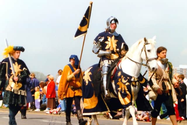 Seen at a Southsea carnival, possibly 1980, we see a gallant knight on his steed. But who is he?