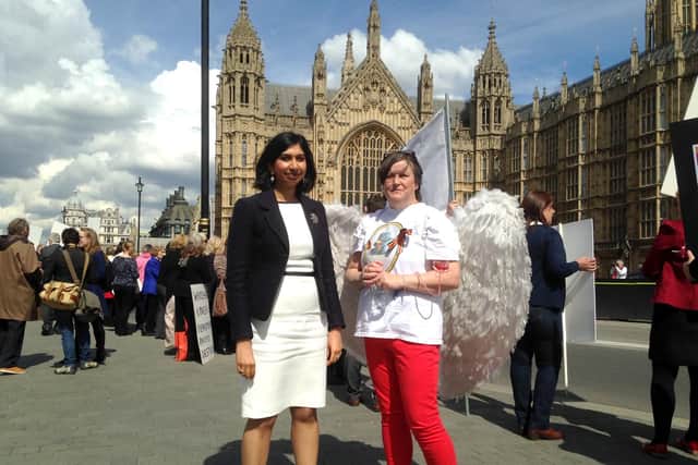 Suella Fernandes, Fareham MP, with Jackie Britton in London