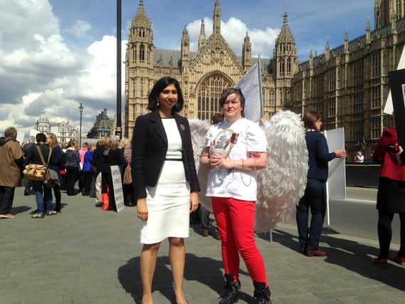 Suella Fernandes, Fareham MP, with Jackie Britton in London