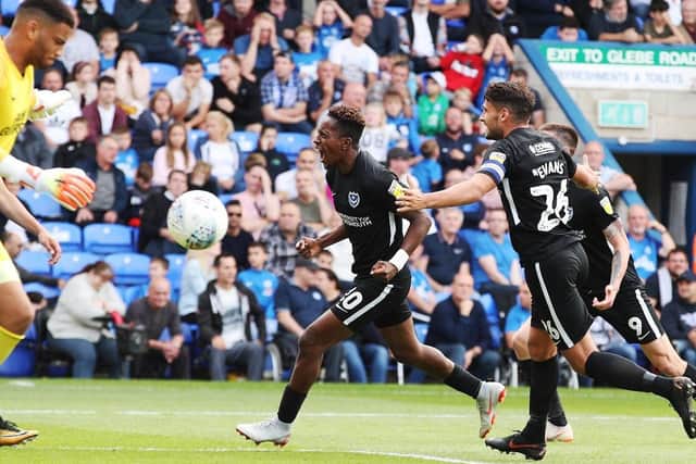 Jamal Lowe celebrates his goal against Peterborough. Picture: Joe Pepler