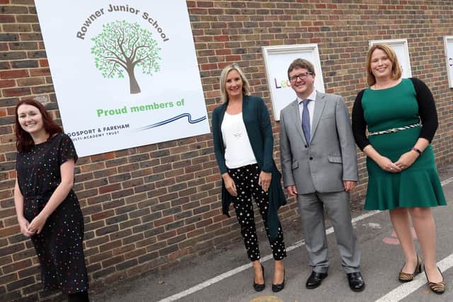 From left, headteacher Ms Kerry Payne; Caroline Dinenage MP; chief executive of GFM Ian Potter; and executive head of GFM Mrs Georgia Mulhall. Picture: Chris Moorhouse