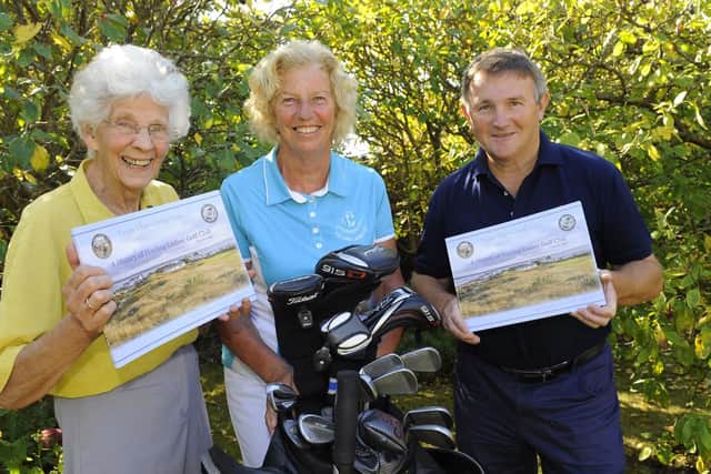 From left - Helen Rees, Viv Fitch and Bill John with the new book detailing the history of Hayling Island's ladies golf club