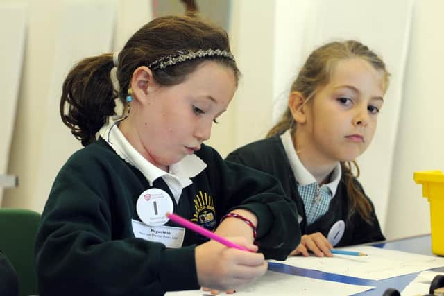 From left - Megan Webb, 8,  from Hook with Warsash Primary School with her fellow school pupil Olivia Swales