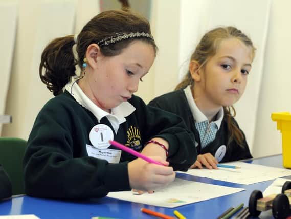 From left - Megan Webb, 8,  from Hook with Warsash Primary School with her fellow school pupil Olivia Swales