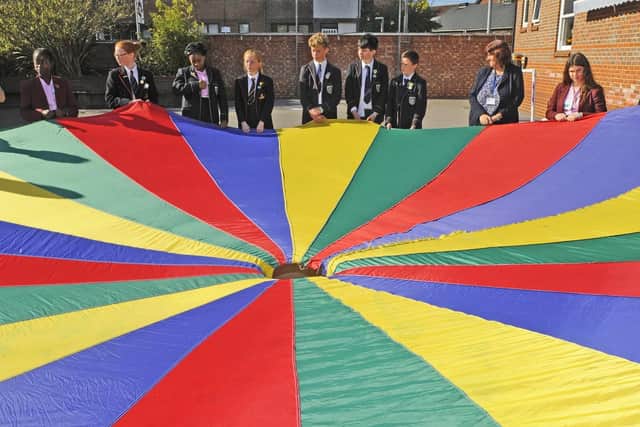 Children attending the colourful anti-bullying event at Mayville School