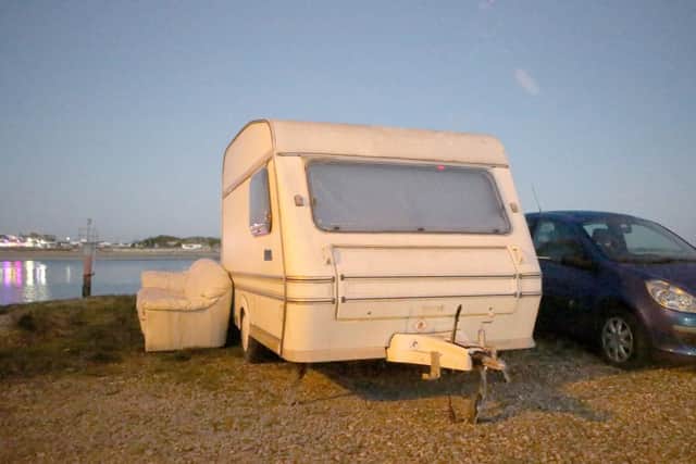 A sofa, motor home and car left at Ferry Road in Eastney on Wednesday