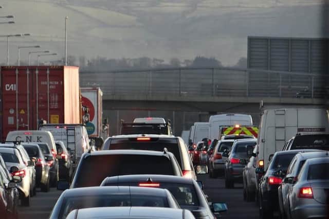 A lane blockage is causing delays on the M27.