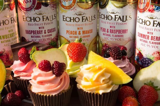 Some of Michelle's cupcakes, alongside the Echo Falls wine she used to make them. Picture: Boozy Bakers