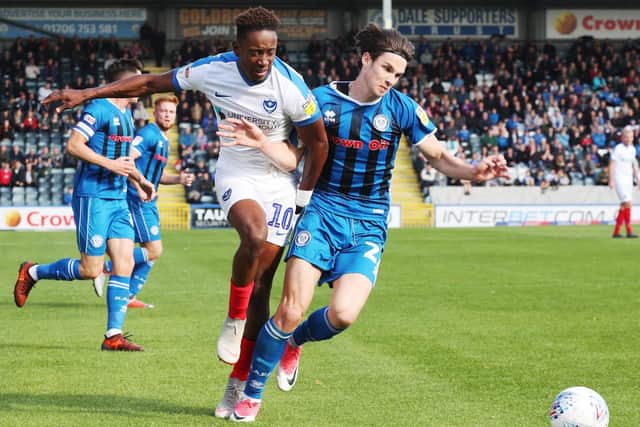 Jamal Lowe during Pompey's game at Rochdale. Picture: Joe Pepler