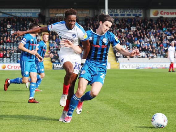 Jamal Lowe during Pompey's game at Rochdale. Picture: Joe Pepler