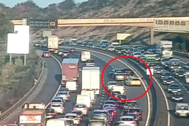 The crashb on the M27 by junction 12, westbound. Photo Highways England