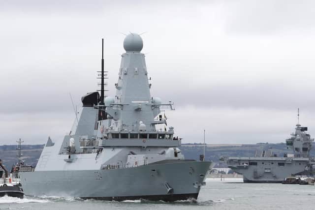 HMS Diamond as she set sail on her nine-month operational deployment in 2017.