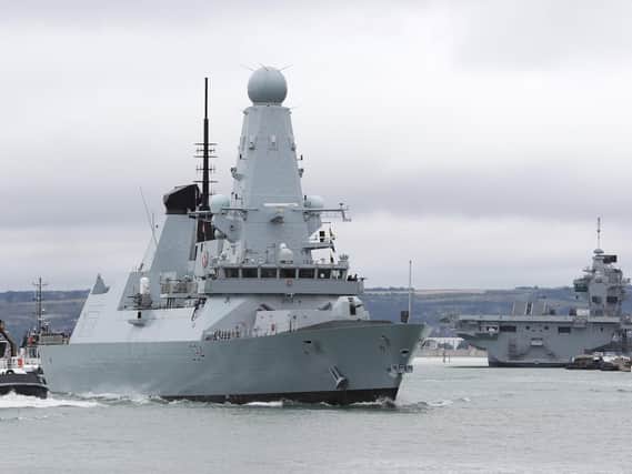 HMS Diamond as she set sail on her nine-month operational deployment in 2017.