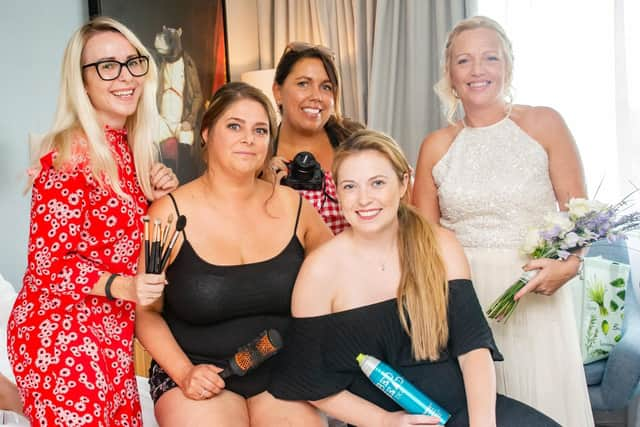 Tina poses with her wedding team. Back row LtoR: Kim Kingston, Tina, Carla Mortimer, Claire Maker. Front row: Jaz Dawson.