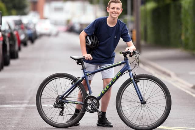 Callum Smart, of Cosham, pictured before his sponsored London to Brighton cycle ride.
Photo: Malcolm Wells