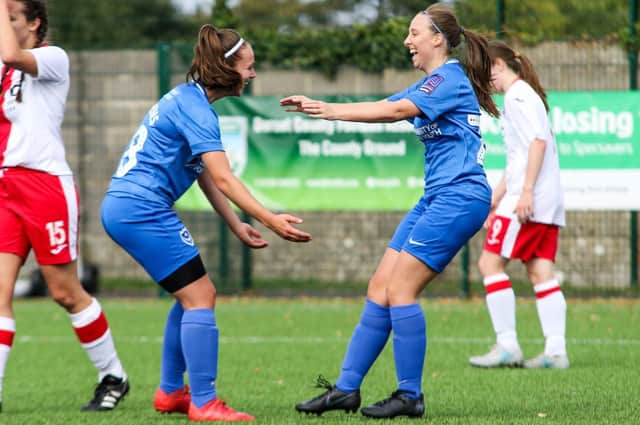 Carla Perkins scored a hat-trick and EJ May was in superb creative form for Pompey Women. Picture: Jordan Hampton