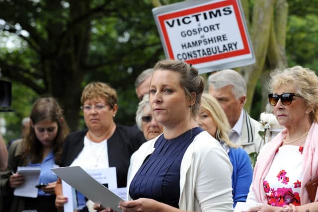 Bridget Devine-Reeves speaking after the Gosport Independent Panel's report on Gosport War Memorial Hospital was published in June. Her mother Ann Reeves pictured right. Picture: Malcolm Wells