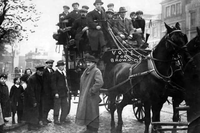 In November 1920 Charles Brown laid on a coach and four as a stunt to woo votes to get him elected to Portsmouth Corporation. Picture: Tony Davis.