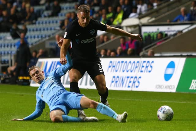 Pompey defender Lee Brown in action against Coventry. Picture: Philip Oldham