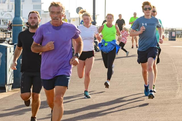The dash to the finish line during Southsea parkrun. Gemma Brookes and Julie Allan on the charge. Picture: Keith Woodland