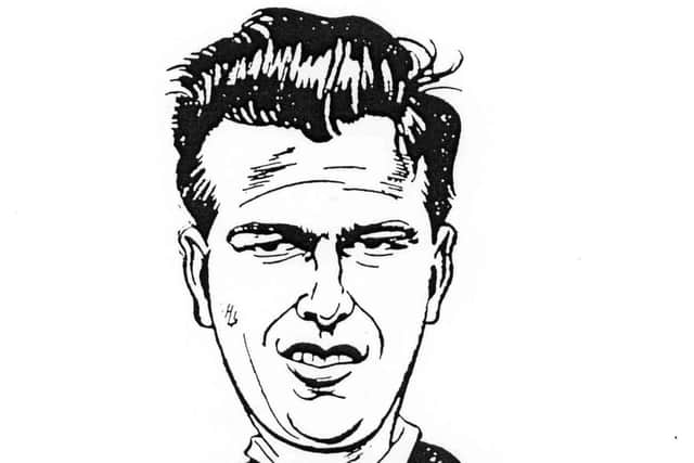 A cartoon drawing of former Pompey player Jackie Henderson