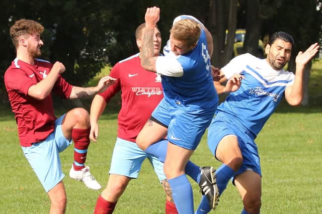 Hatton Rovers, blue, beat Wicor Mill Royals 3-1 in Portsmouth Sunday League division three. Picture: Kevin Shipp