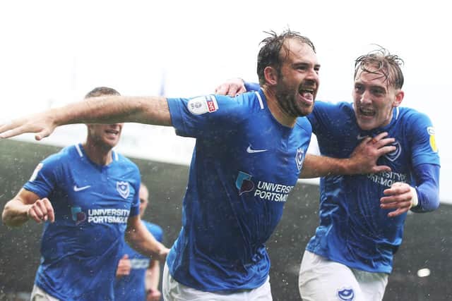 Brett Pitman celebrates scoring against Wycombe Picture: Joe Pepler