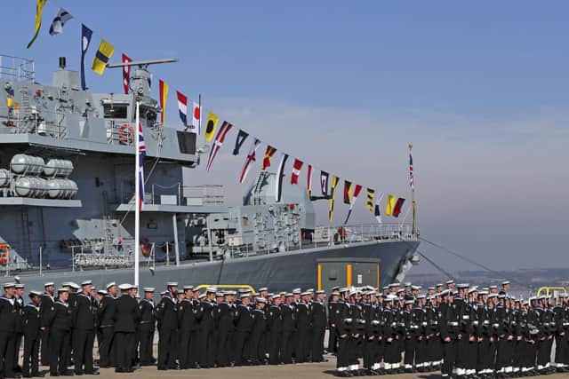 The ship's company of HMS Kent, at this morning's rededication ceremony. Picture: Royal Navy