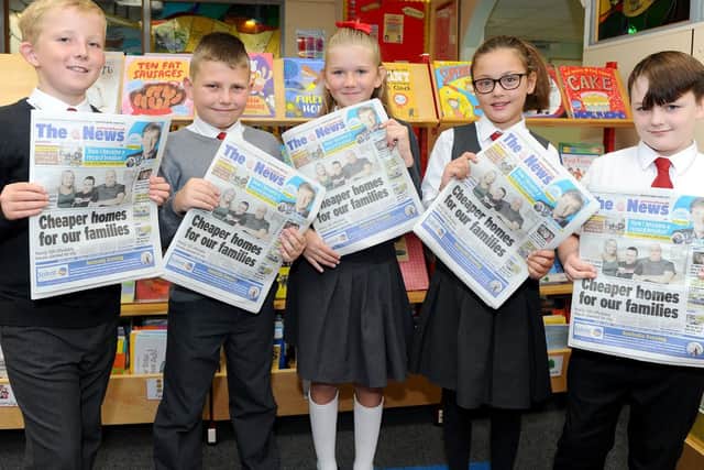 Pictured is, left to right, Pupils at St Paul's Catholic Primary School in Paulsgrove, Harrison Goodchild (10), Oliver Bazylczyk (10), Poppy Edwards (10), Faith Betty (10) and Lewis Crosby (11). Picture: Sarah Standing (180758-5697)