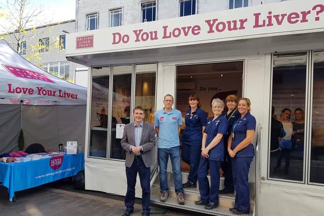 Second from left, Jonathan Worsfold ), our Love Your Liver co-ordinator with a team from Portsmouth Hospitals NHS Trust including Dr Richard Aspinall