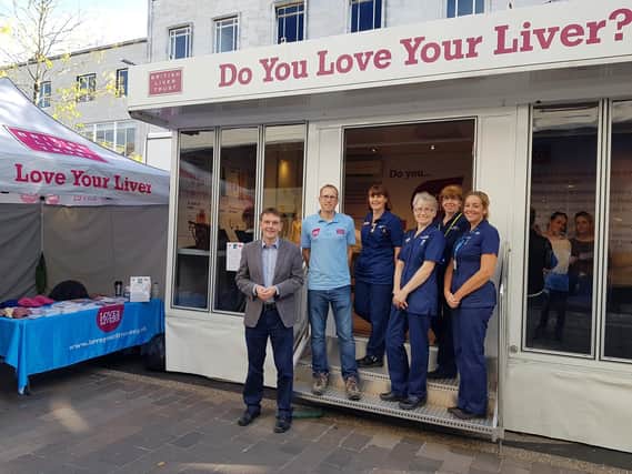 Second from left, Jonathan Worsfold ), our Love Your Liver co-ordinator with a team from Portsmouth Hospitals NHS Trust including Dr Richard Aspinall