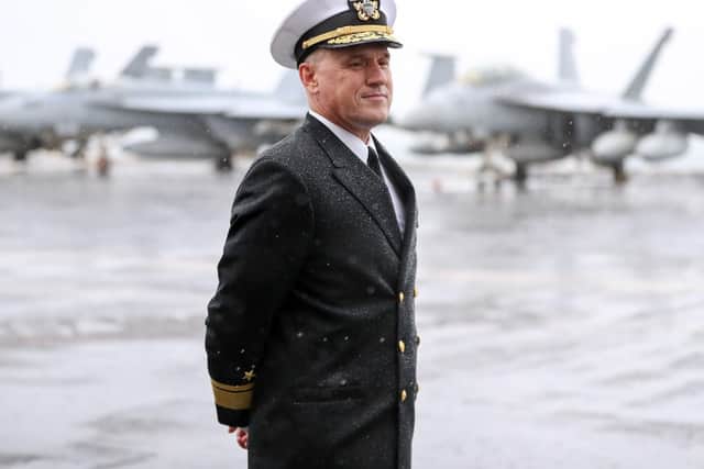 Rear Admiral Eugene H. "Gene" Black, Commander, Carrier Strike Group 8, on board the US Nimitz-class aircraft carrier USS Harry S. Truman. Photo: Andrew Matthews/PA Wire