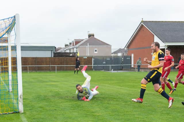 Moneyfields saw this effort ruled out for offside. Picture: Vernon Nash