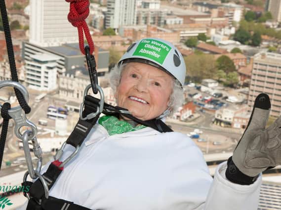 'Daring' Doris Long MBE, who holds the Guinness World Record for the oldest person to abseil after completing the challenge at the Spinnaker Tower in 2015 at the age of 101