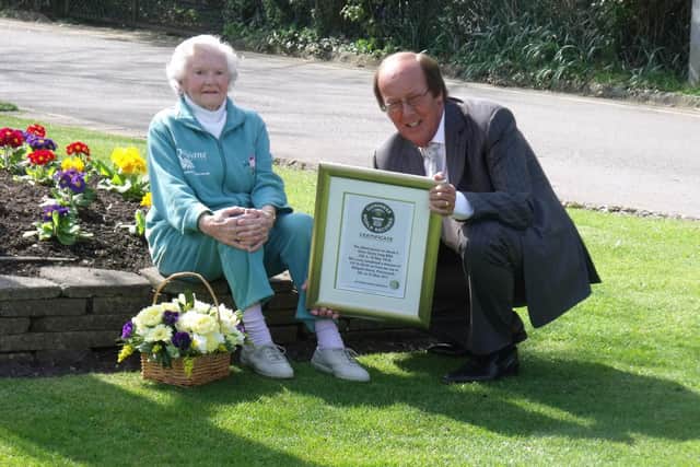 When Doris was 100 she abseiled alongside TV presenter Fred Dinenage, who visited her in the Rowans Hospice
