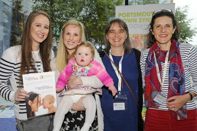 Portsmouth Down Syndrome Association launched their new Parent Pack at QA Hospital. (left to right) Stacey Brooks, Jasmine Hollands with Elliana Hollands, Catherine Crook and Lucy Field. Picture: Malcolm Wells
