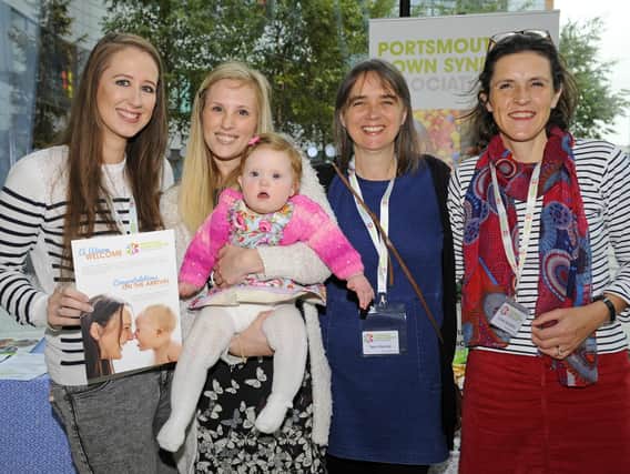 Portsmouth Down Syndrome Association launched their new Parent Pack at QA Hospital. (left to right) Stacey Brooks, Jasmine Hollands with Elliana Hollands, Catherine Crook and Lucy Field. Picture: Malcolm Wells