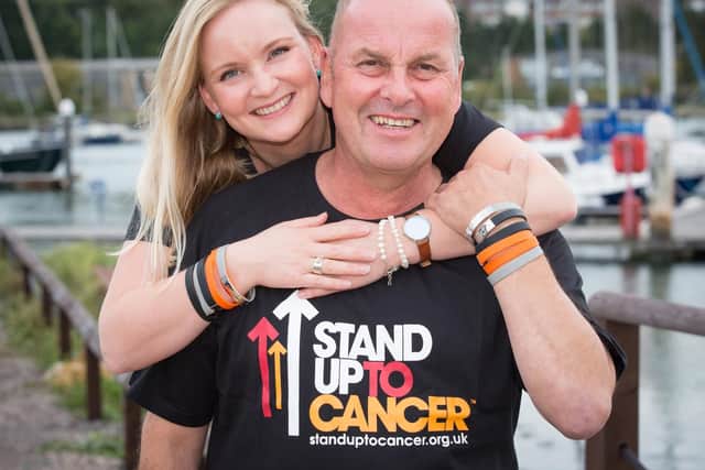 Simon Mayne, 57, from Ryde, and his daughter Katie, 34, from Portsmouth, are backing Stand Up For Cancer after Simon was diagnosed with an aggressive brain tumour in March