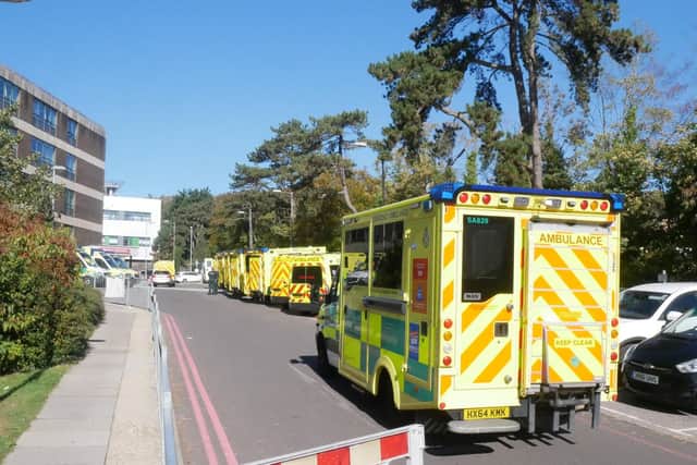 Over a dozen ambulance vehicles parked at A&E entrance at QA hospital, Portsmouth
Picture : Habibur Rahman