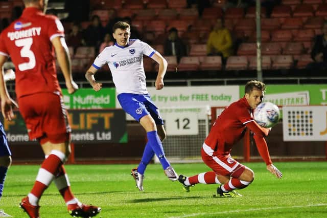 Dion Donohue scored Pompey's opener on 37 minutes against Crawley Picture: Joe Pepler